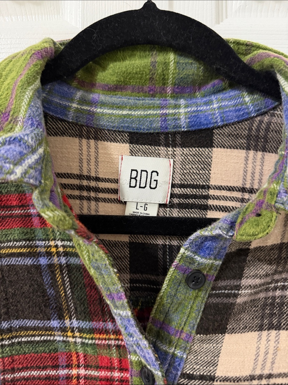 BDG 100% Cotton Plaid Button-Down Shirt in Green, Blue, Red, Cream - Picture 2 of 6